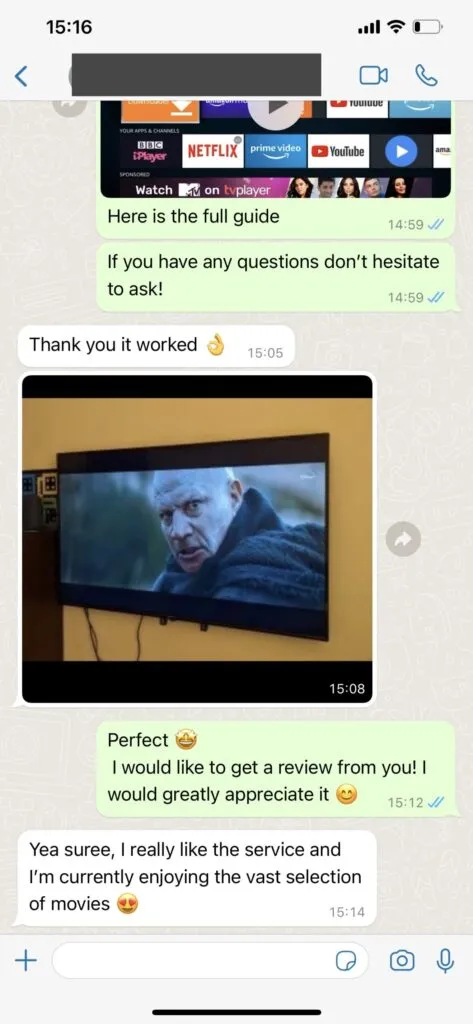 Capture d'écran discussion client WhatsApp 1